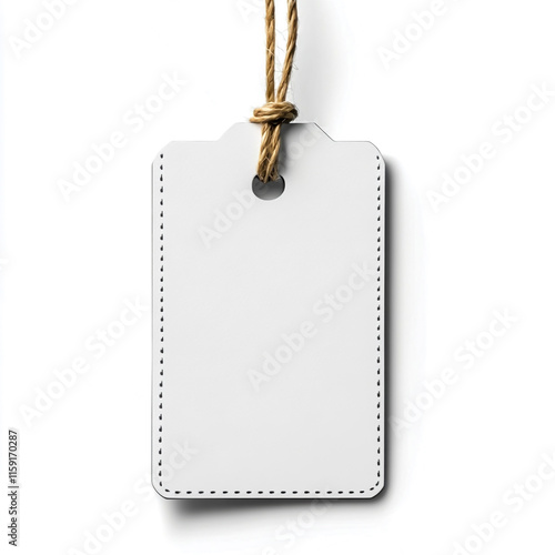 White blank clothing tag label isolated on white background. photo