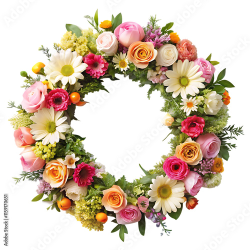 Wallpaper Mural Floral Wreath with Roses and Greenery isolated on white background as transparent. PNG. AI GENERATED Torontodigital.ca