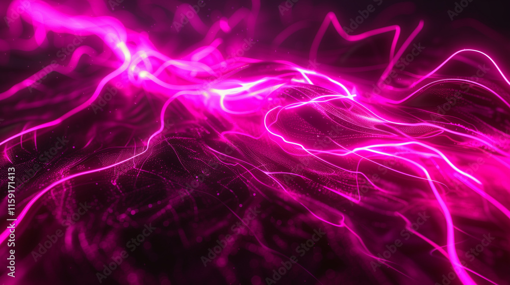 Naklejka premium Abstract Vibrant Pink Light Waves on Dark Background 