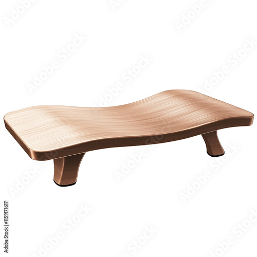 Modern wooden bench with wavy design on transparent background