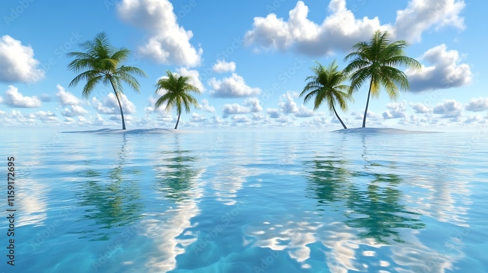 Tropical Island Paradise Palm Trees Turquoise Water Relaxing Vacation Scene Tropical Island Paradise Palm Trees Turquoise Water Relaxing Vacation Scene