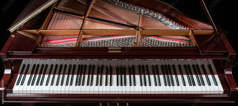 Grand piano with intricate details and glowing finishes Grand piano with intricate details and glowing finishes