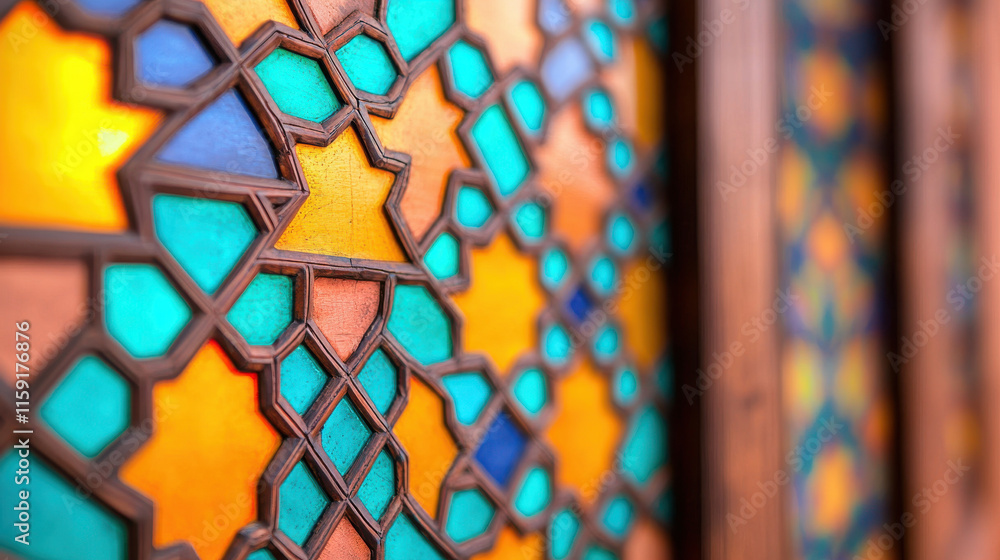 Colorful geometric stained glass with intricate patterns Colorful geometric stained glass with intricate patterns
