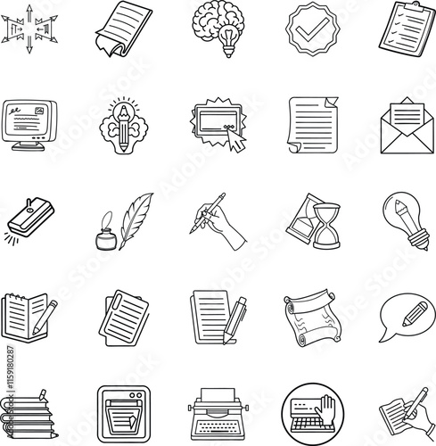 Writing, Editing, and Content Creation Icon Set Ideas, Process, and Documents