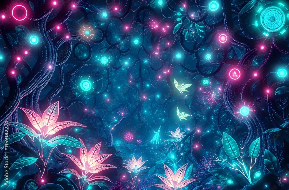Radiant Cyberforest - Art Nouveau Bioluminescent Jungle Radiant Cyberforest - Art Nouveau Bioluminescent Jungle