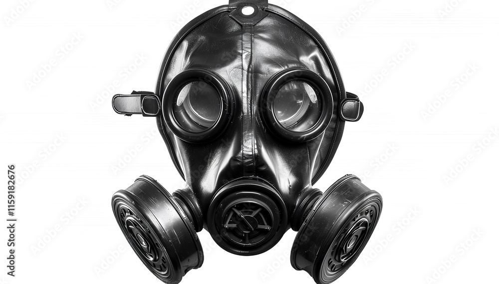 Black gas mask isolated on white, collage Black gas mask isolated on white, collage