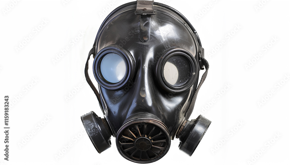 Black gas mask isolated on white, collage Black gas mask isolated on white, collage