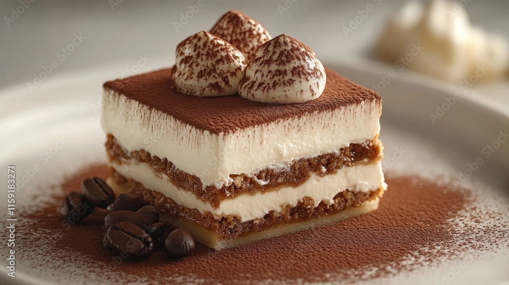 Delicious tiramisu dessert on a plate. Delicious tiramisu dessert on a plate.