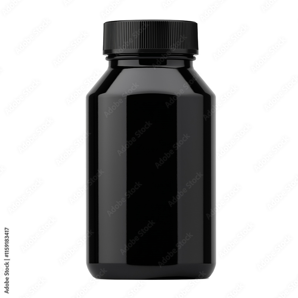 Fototapeta premium Black plastic pill bottle packaging mockup with transparent background