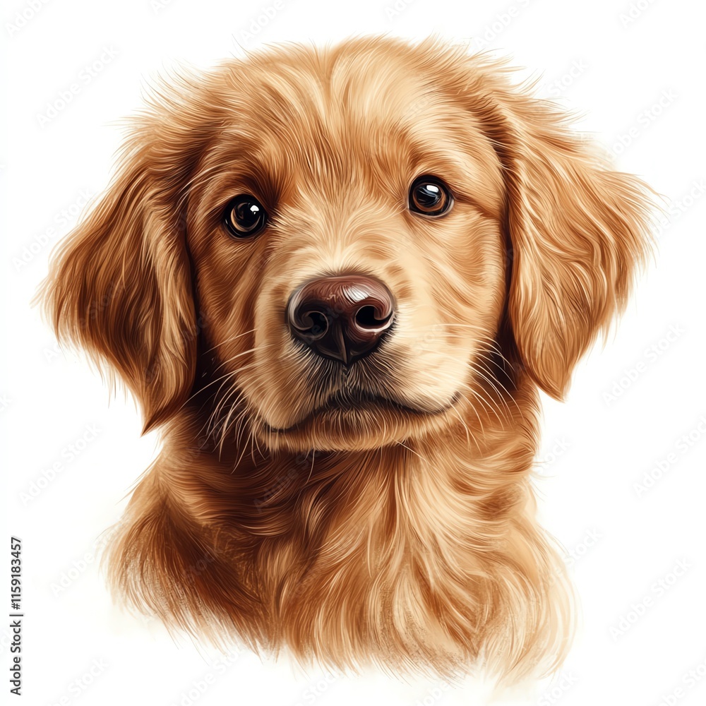 A realistic portrait of a golden retriever with a soft expression and fluffy fur, showcasing the breed's friendly demeanor. A realistic portrait of a golden retriever with a soft expression and fluffy fur, showcasing the breed's friendly demeanor.