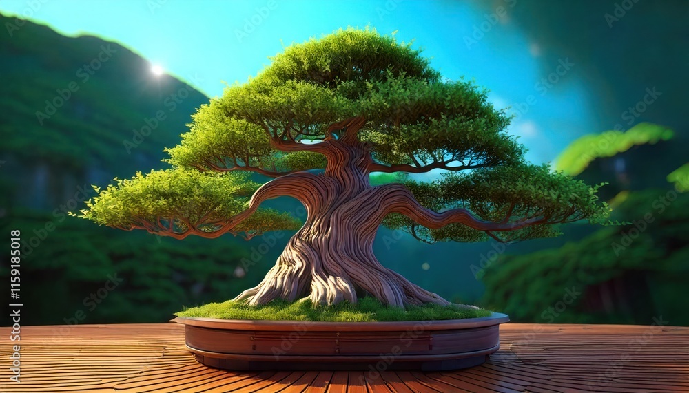 A big old bonsai tree with soft shadows A big old bonsai tree with soft shadows