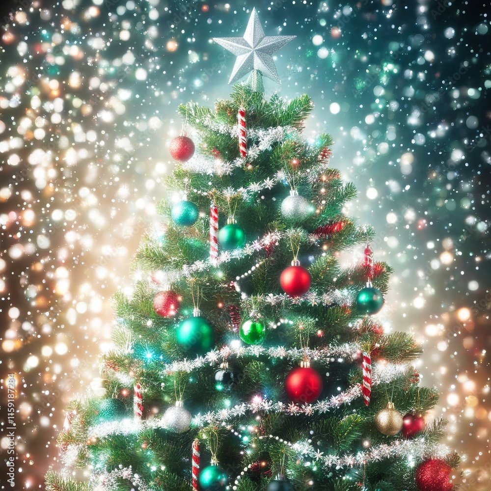 Close-up of a Christmas Tree, Capturing Detailed Ornaments and Textures Against a Soft Background, Evoking the Holiday Spirit. Created with generative AI technology Close-up of a Christmas Tree, Capturing Detailed Ornaments and Textures Against a Soft Background, Evoking the Holiday Spirit. Created with generative AI technology