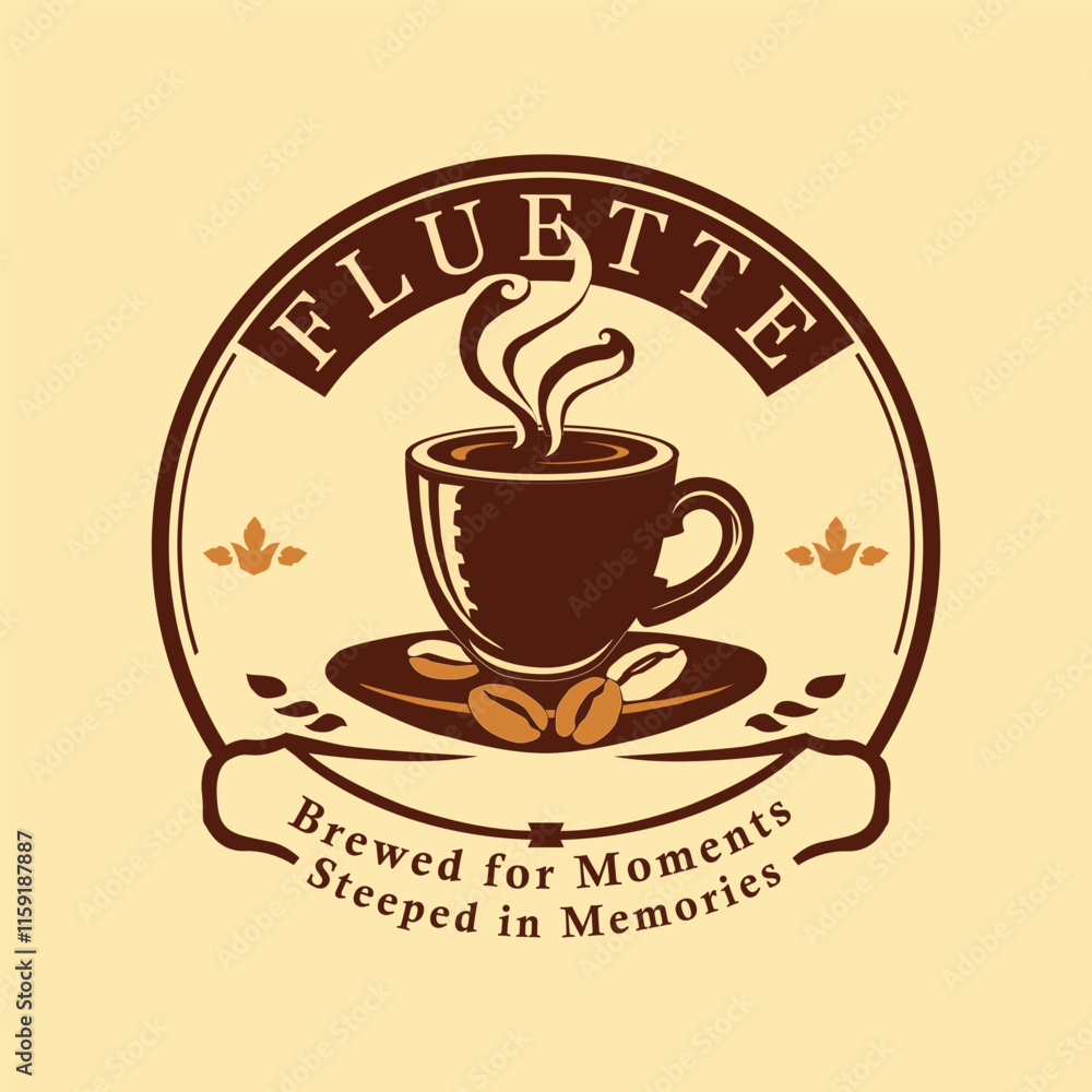 Coffee cup logo design featuring steam over beans in a warm, inviting style Coffee cup logo design featuring steam over beans in a warm, inviting style