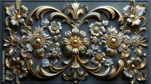 Elegant floral relief with intricate details in golden hues