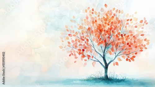 Wallpaper Mural Beautiful Autumn Tree in Watercolor Style with Flowing Soft Tones, Capturing the Essence of Nature's Serenity and Change in a Dreamy Landscape Torontodigital.ca