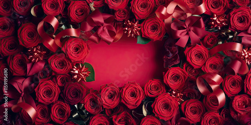 Romantic Red Roses Ribbons Valentines Day Background
