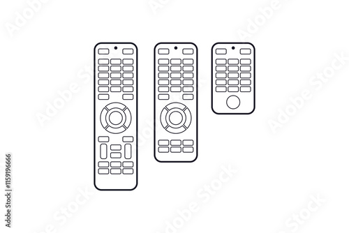 Three remote controls are displayed in a row. The remotes are all white and have a similar design.