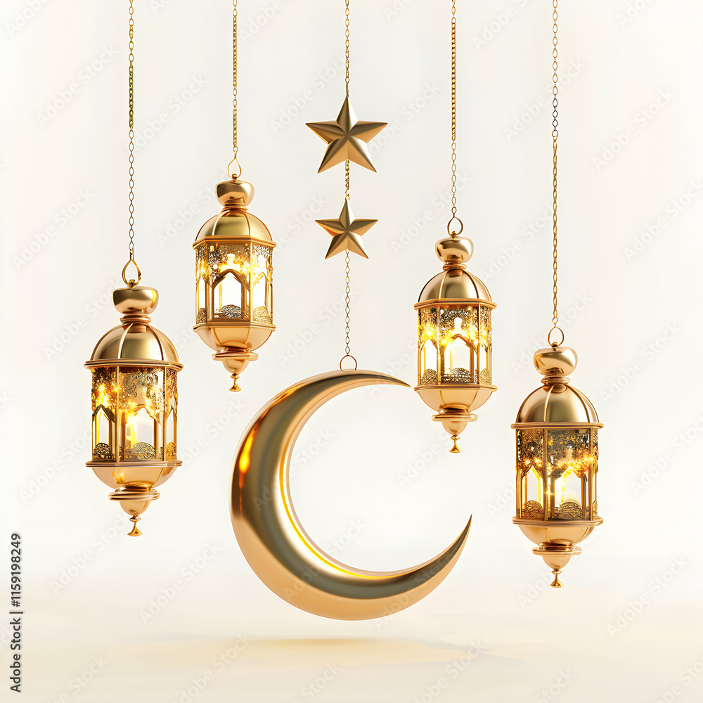 Hanging Lanterns and Crescent Moon Design for Festive Decor Hanging Lanterns and Crescent Moon Design for Festive Decor