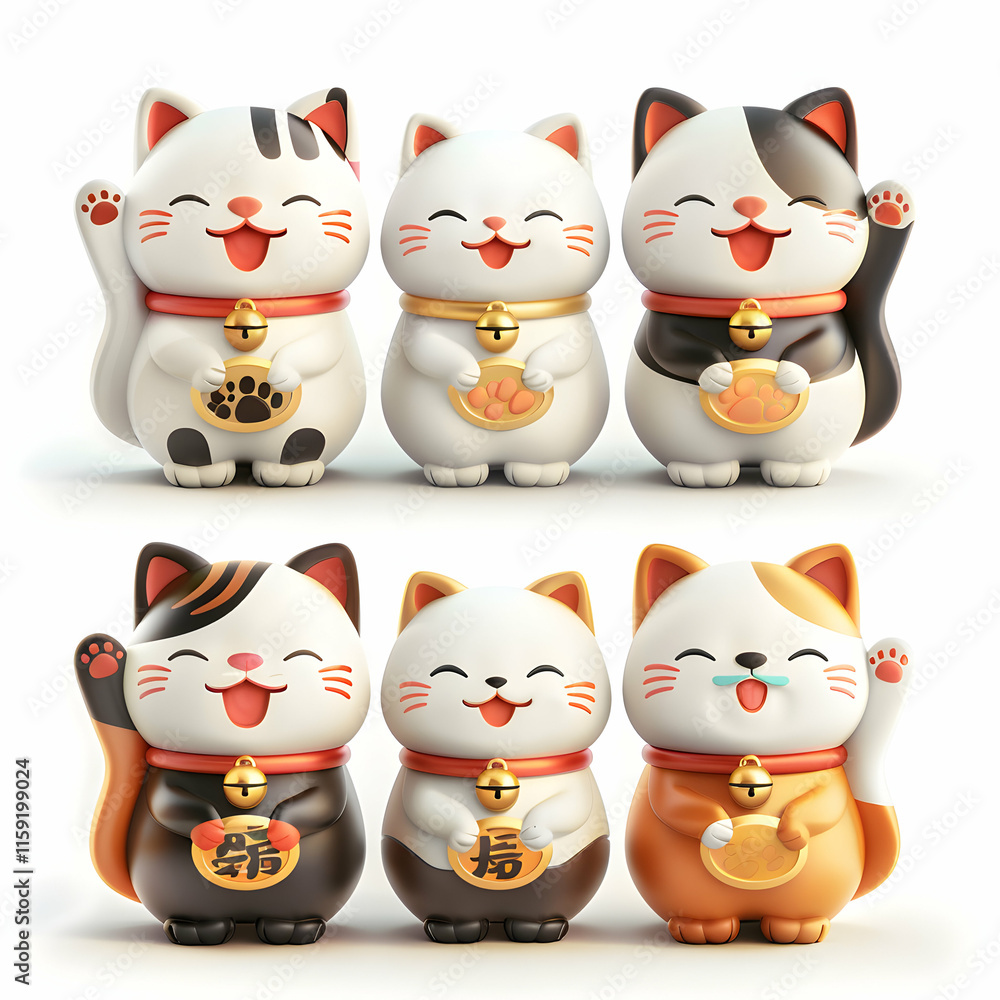 Obraz premium Cute Cat Figurines in Various Colors and Designs for Home Decor
