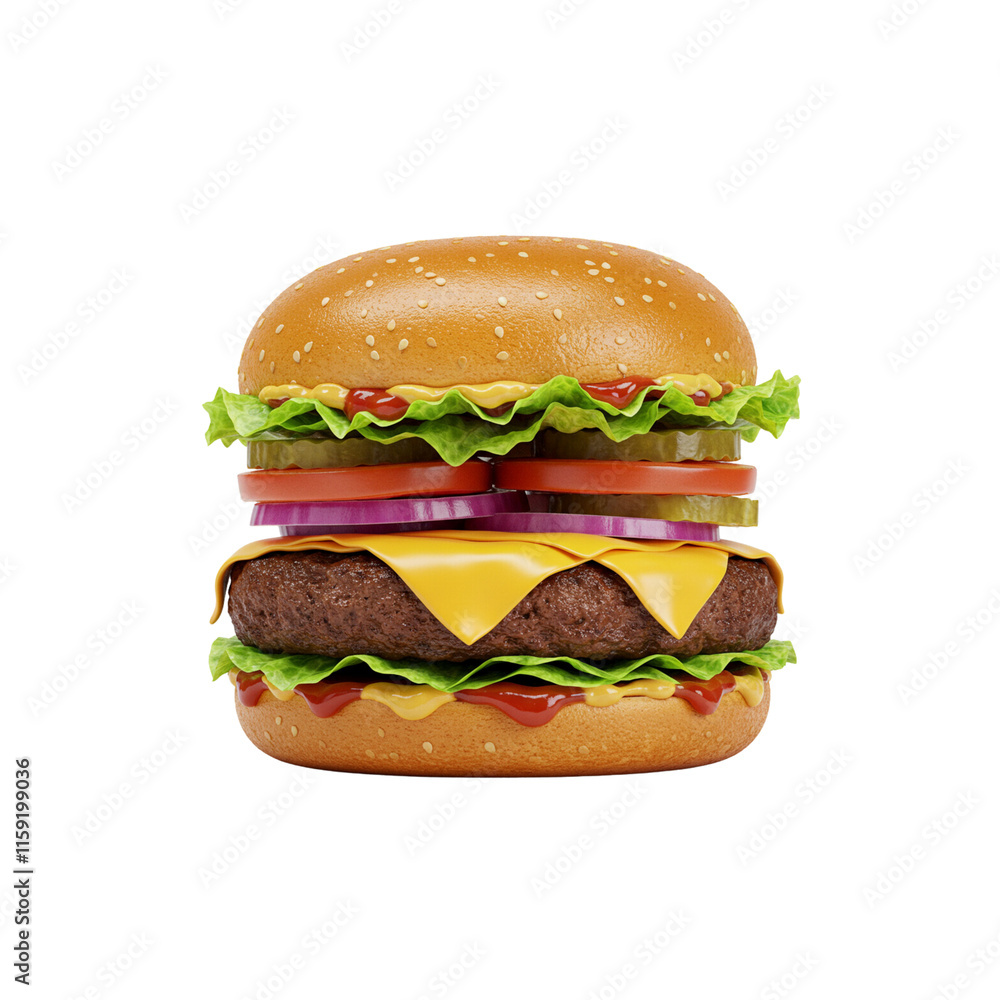 A classic checheeseeseburger with visible layers of toppings. png isolated background. transparent background. A classic checheeseeseburger with visible layers of toppings. png isolated background. transparent background.