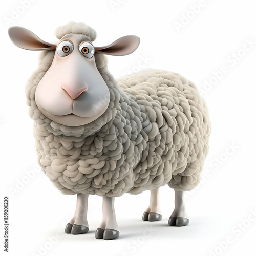 Cute cartoon sheep character with big eyes and fluffy wool fur photo