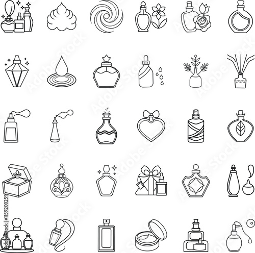 Perfume Bottles, Scents, Fragrances, Cosmetics, Beauty, Icons, Line Art, Design Elements, Illustrati