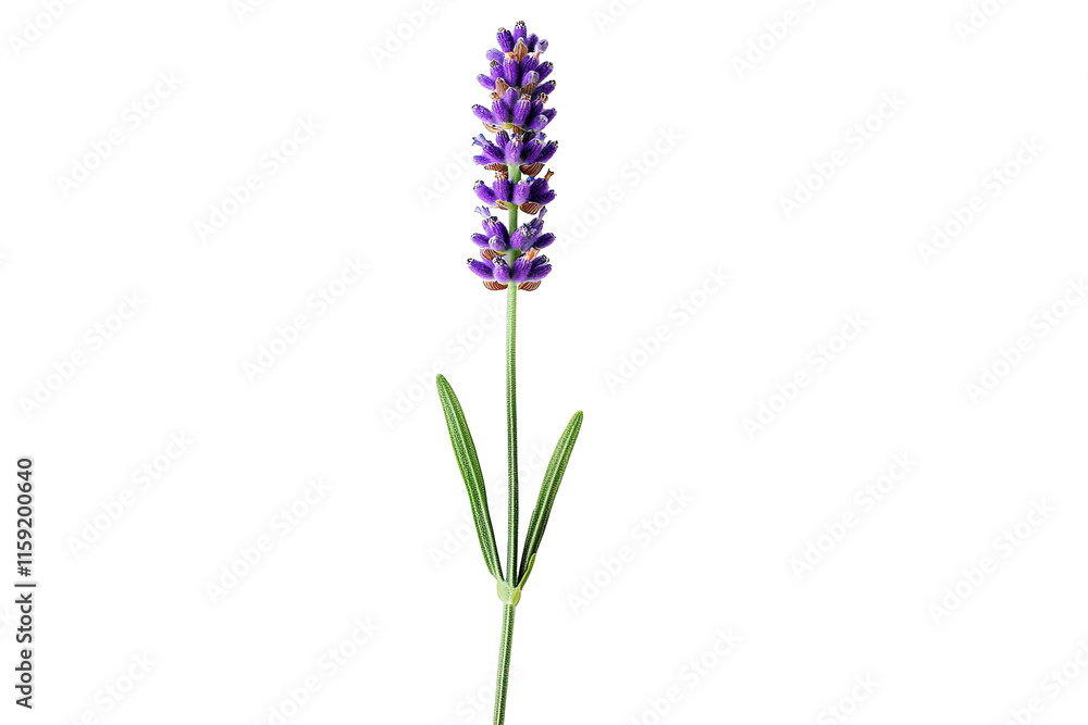 Obraz premium Lavender calming concept. Beautiful lavender flower standing tall with vibrant purple blooms and green leaves.