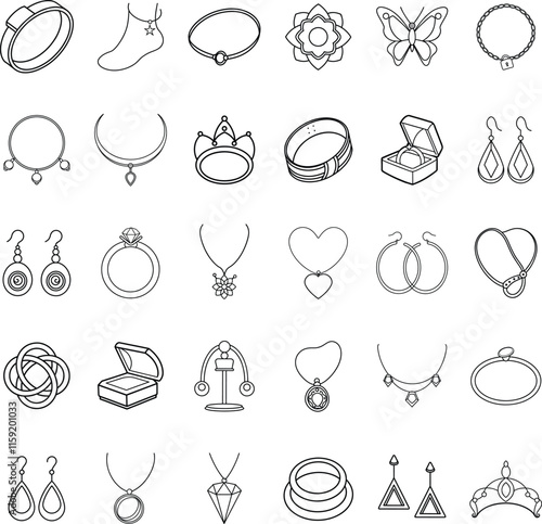 Elegant Jewelry Icons Rings, Necklaces, Bracelets, Earrings, and More