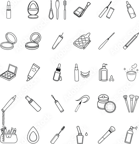 Cosmetics Makeup Tools Kit Icons of Beauty Products