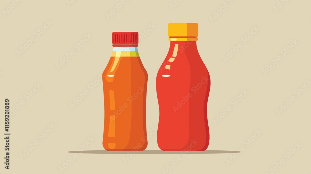 Condiment Bottles and Plastic Bottle Vector Isolated on White Background Condiment Bottles and Plastic Bottle Vector Isolated on White Background