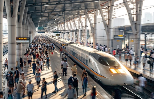 modern railway station with high-speed train


