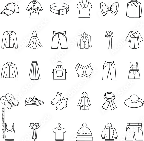 Clothing Icons Apparel, Accessories, Attire, Garments, Fashion, Style, Outfits, Wardrobe, Dress, Wea