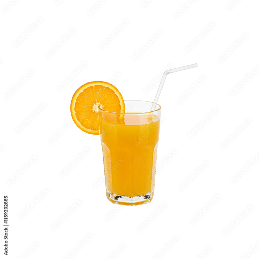 A glass of fresh orange juice with a straw and a slice of orange on the rim. png isolated background. transparent background. A glass of fresh orange juice with a straw and a slice of orange on the rim. png isolated background. transparent background.
