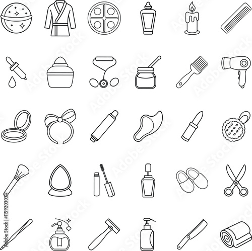 Spa Day Essentials Beauty, Hygiene, and Relaxation Icons