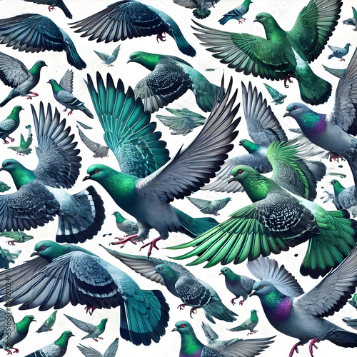 flock of green and blue pigeon  photo