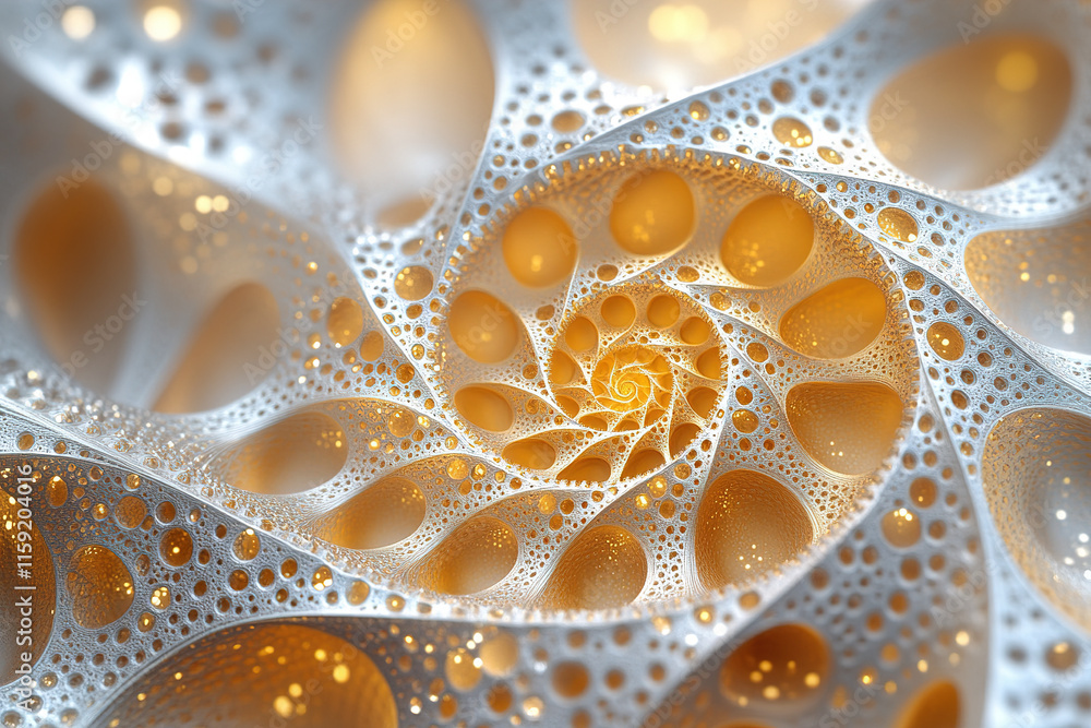 Intricate spiral pattern with textured details and glowing elements in soft golden tones Intricate spiral pattern with textured details and glowing elements in soft golden tones