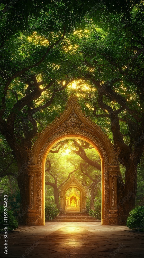 Fototapeta premium Ornately Carved Thai Temple Staircase at Twilight