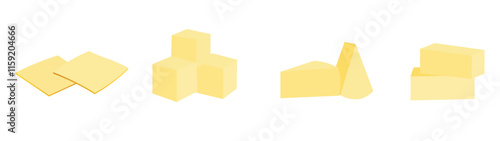 Set of cheese different angle vector on white isolated