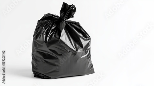 Black garbage trash bag on white background
