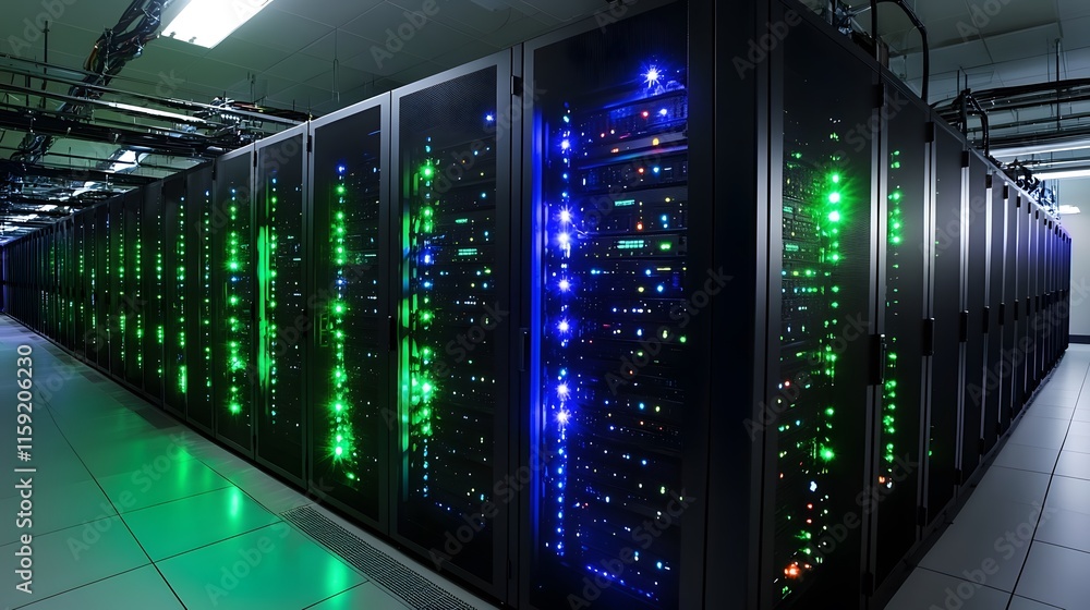 Illuminated Server Racks In A Modern Data Center Illuminated Server Racks In A Modern Data Center