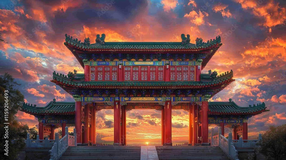 Fototapeta premium Forbidden City Entrance with Red and Gold Carvings