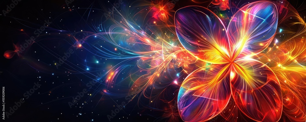 Iris floral abstract background concept. Vibrant, abstract floral design with colorful light patterns and dark background. Iris floral abstract background concept. Vibrant, abstract floral design with colorful light patterns and dark background.