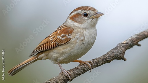 Close-Up of a Small Bird Perched on a Branch with Soft Background, Showcasing Beautiful Feather Patterns and Captivating Eyes in Natural Habitat photo