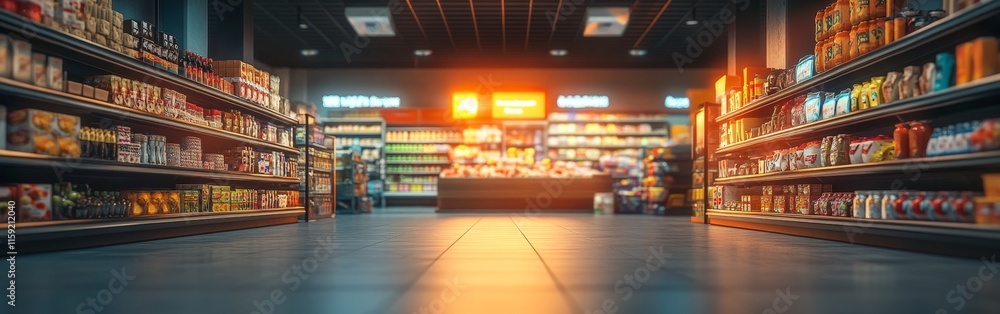 Motion blur shopping aisle with vibrant product displays Motion blur shopping aisle with vibrant product displays