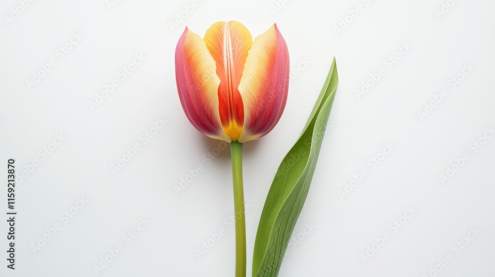 Fine details of a blooming tulip with its elegant shape and vivid colors, isolated white background, minimalist art style Fine details of a blooming tulip with its elegant shape and vivid colors, isolated white background, minimalist art style