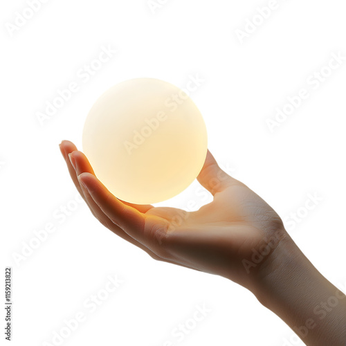  hand holding a glowing orb of light isolate die cut photo