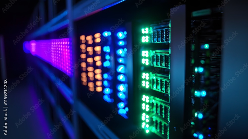 Illuminated Data Center Server Racks Glow Brightly Illuminated Data Center Server Racks Glow Brightly