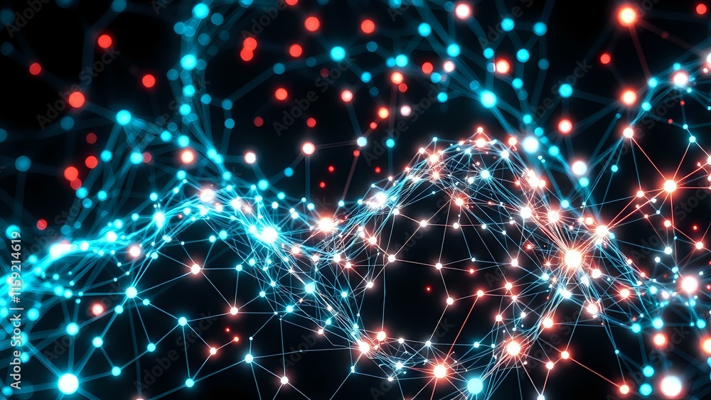 Obraz premium Neon Cybernetic Wave - Bioluminescent Node Network