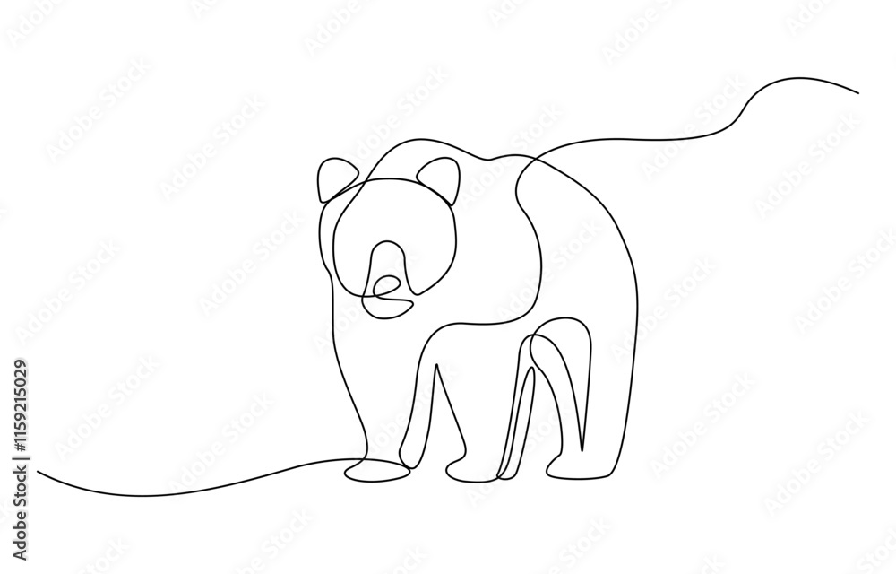 Obraz premium Continuous Line Drawing of a Bear, Bear is taking a leisurely stroll in a continuous line drawing.