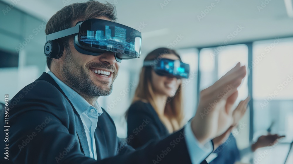 Team Members Using Augmented Reality Devices in Office Team Members Using Augmented Reality Devices in Office
